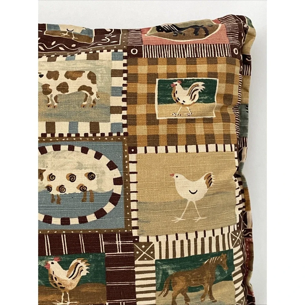 Throw Pillow Farmhouse Cows Sheep Horses Country Farm Folk Art Americano